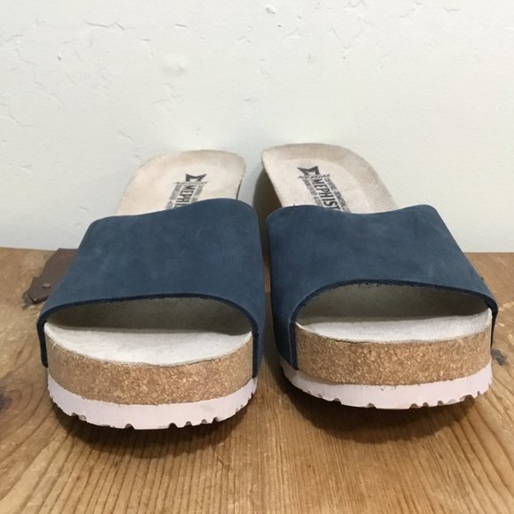 Mephisto 42 Women Blue Nubuck Leather Mule Sandal Wedge 2.5" Heel Size 10 - Picture 3 of 12